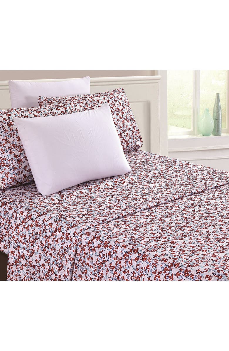 MELANGE HOME Vintage Red-Blue Floral Queen Sheet Set, Alternate, color, 