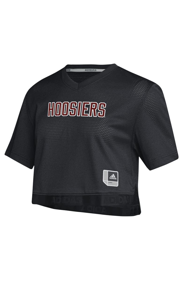 adidas Women's adidas Black Indiana Hoosiers Primegreen V-Neck Cropped Jersey, Alternate, color, Black