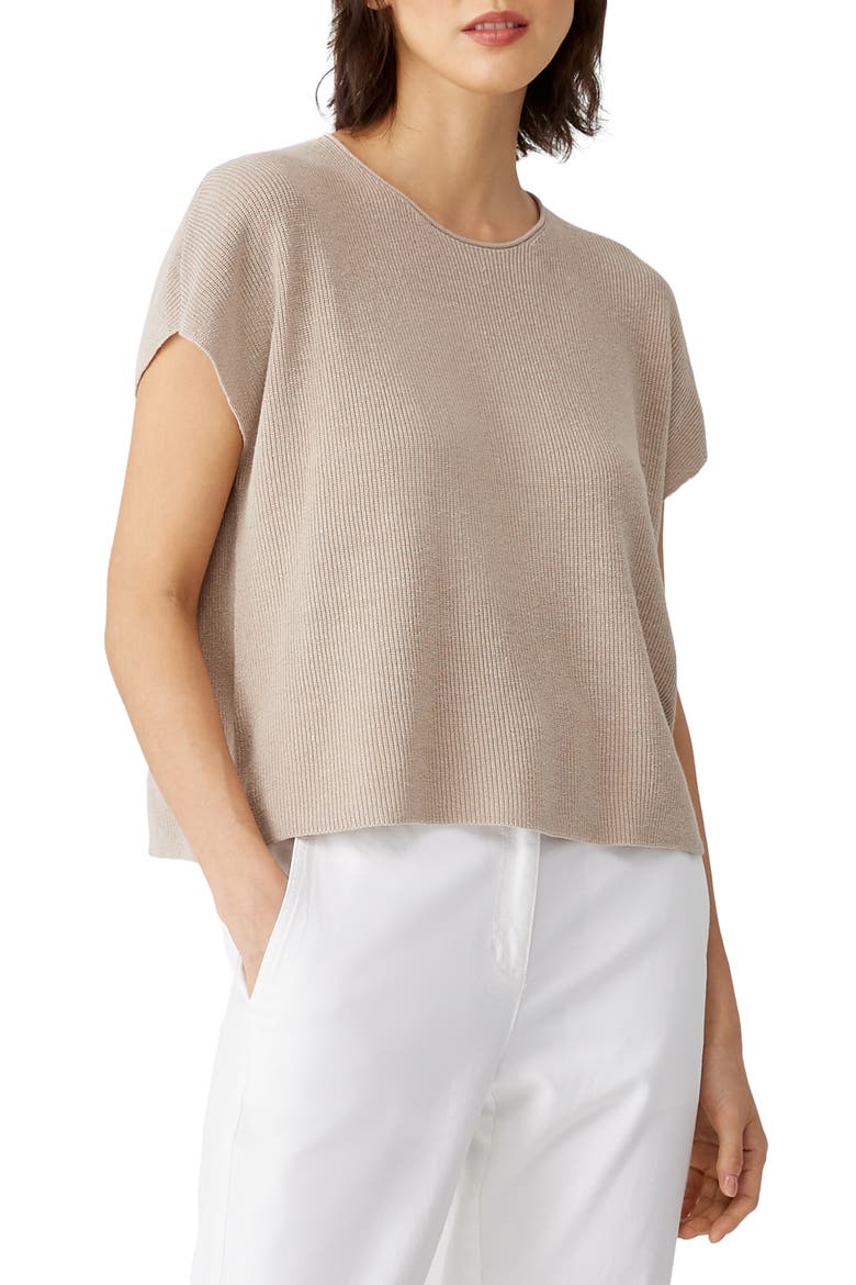 Rib Knit Organic Linen Blend Box Top, Main, color, NATURAL
