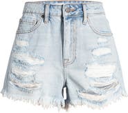 HIDDEN JEANS Nonstretch Distressed High Waist Denim Cutoff Shorts