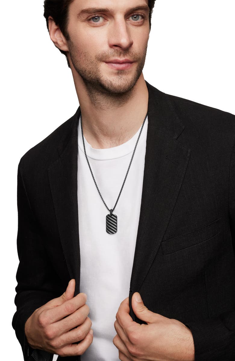 David Yurman Men's Sculpted Cable Dog Tag Pendant, Alternate, color, Black Titanium