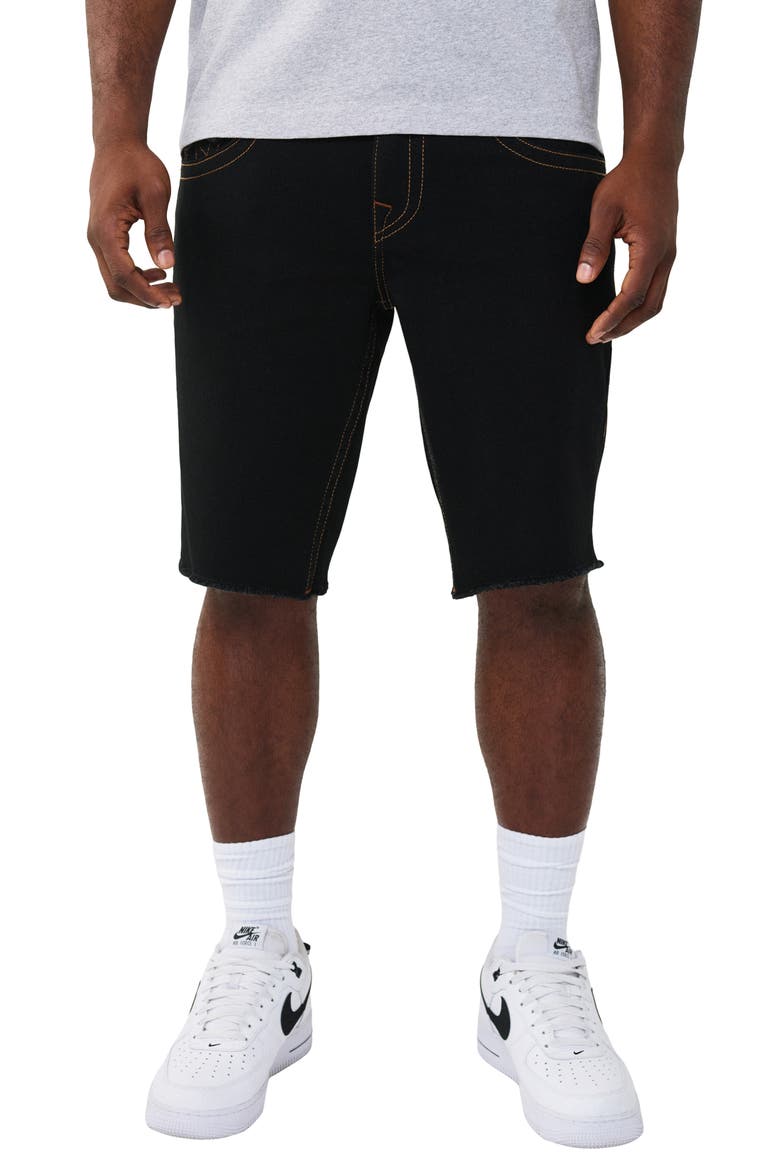 Ricky Frayed Hem Snap Flap Straight Denim Shorts, Main, color, BLACK RINSE