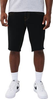 True Religion Ricky Frayed Hem Snap Flap Straight Denim Shorts