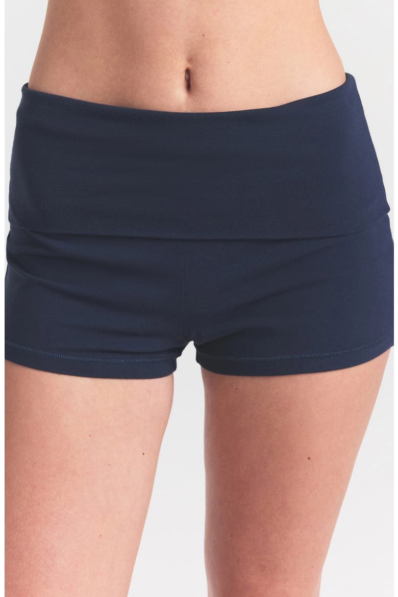 Stretch Cotton Jersey Foldover Shorts, Alternate, color, NAVY