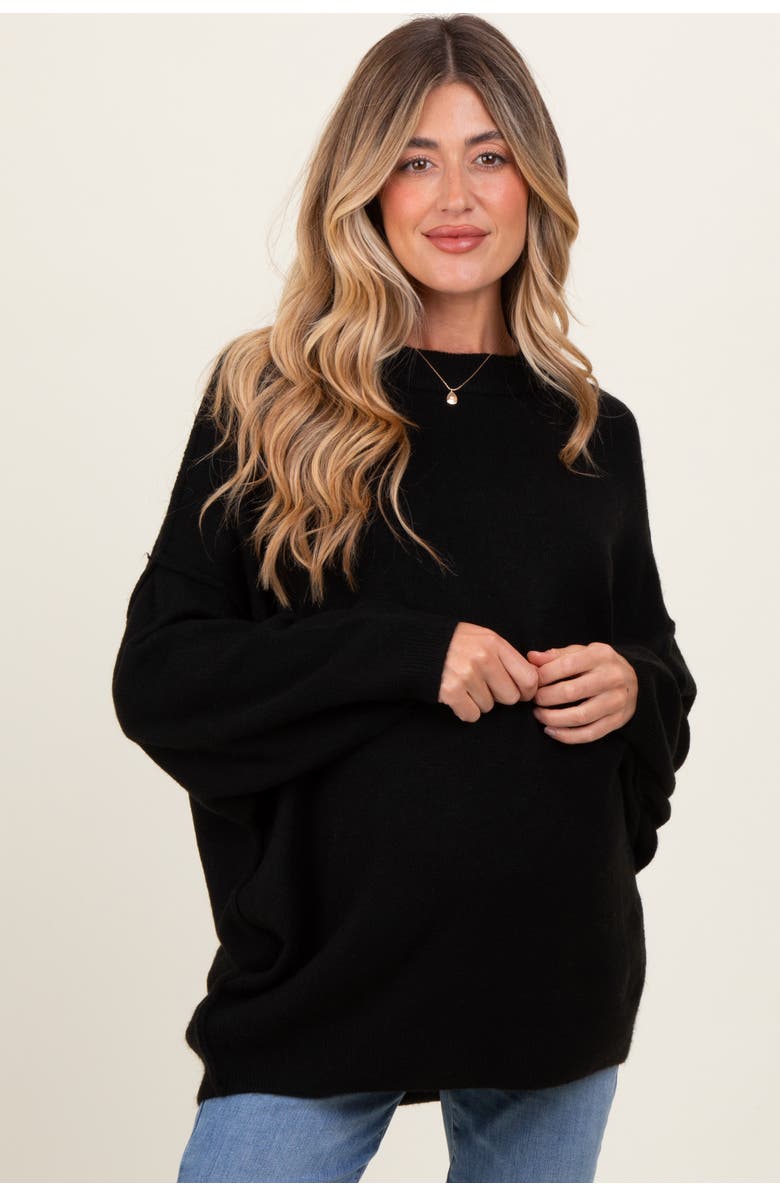 PinkBlush Oversized Crewneck Melange Knit Sweater, Main, color, Black