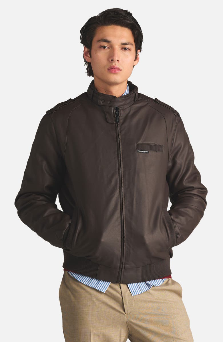Members Only Men's Faux Leather Iconic Racer Jacket, Alternate, color, Dark Brown