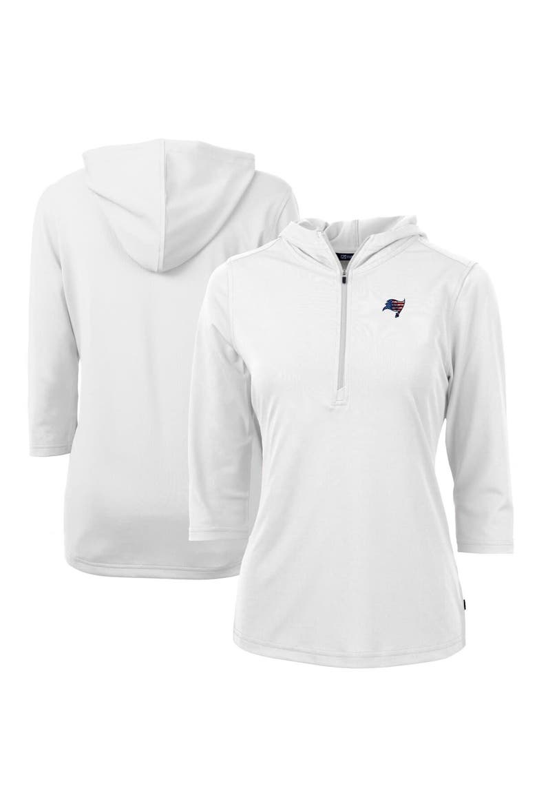 Women's Cutter & Buck White Tampa Bay Buccaneers Virtue Eco Pique 3/4 Sleeve Half-Zip Pullover Hoodie, Main, color, White
