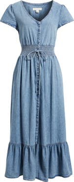 Treasure & Bond Smocked Waist Chambray Maxi Dress
