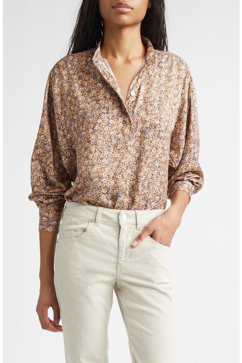 Harlow Ditsy Floral Popover Top, Main, color, OCHRE