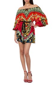Alice + Olivia Artemis Print Off the Shoulder Long Sleeve Belted Minidress