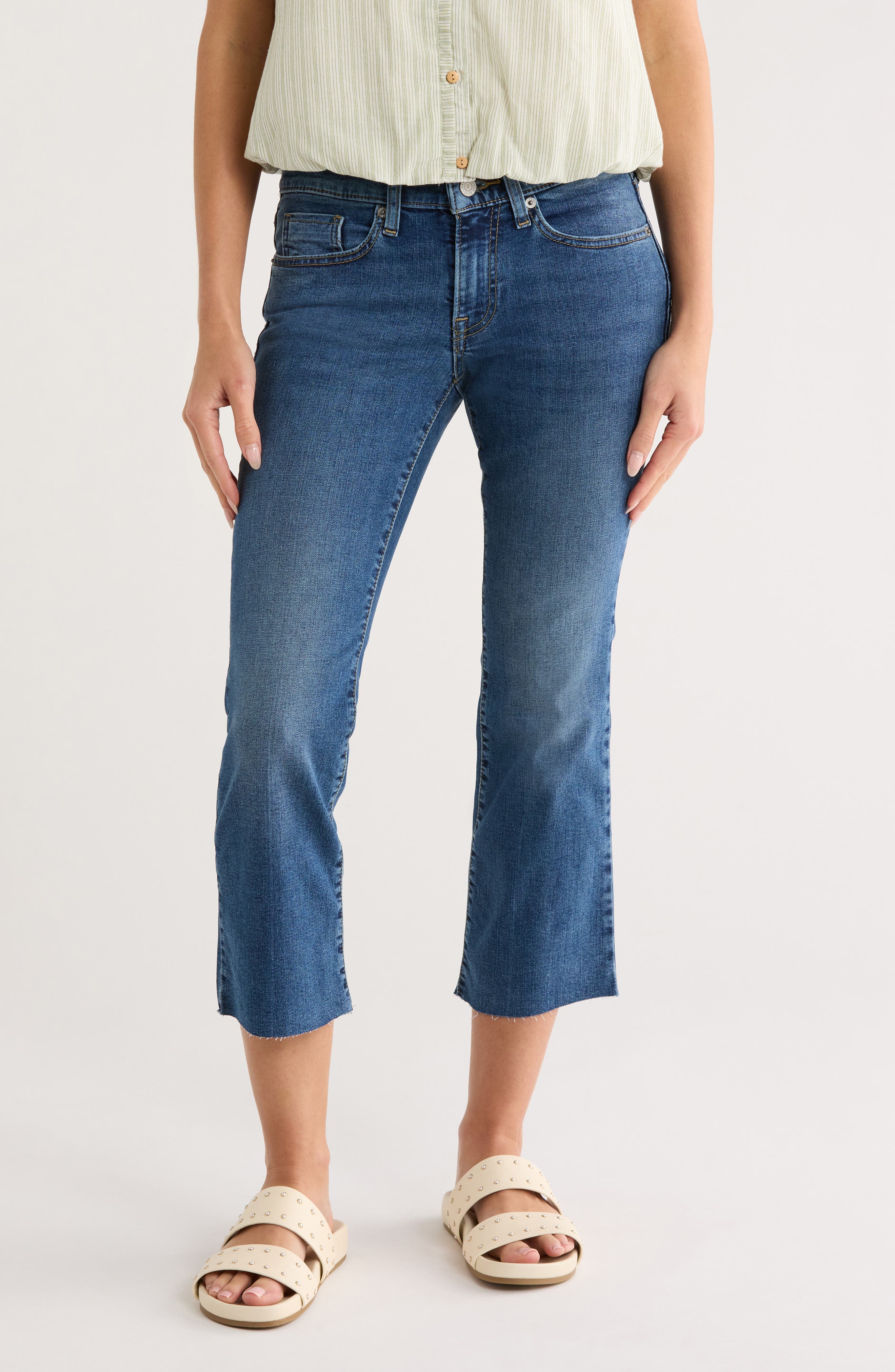 Lucky Brand Sweet Raw Hem Mid Rise Kick Flare Jeans