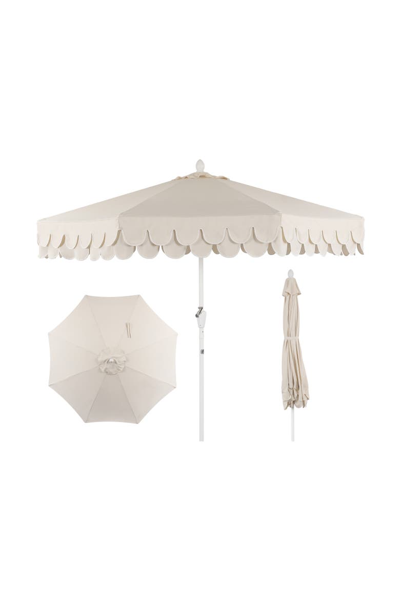 Tracy Coastal Octagon Aluminum Outdoor Market Patio Umbrella with Scalloped Edge, Crank Lift, Tilt and UV Resistant Canopy, Main, color, Cream