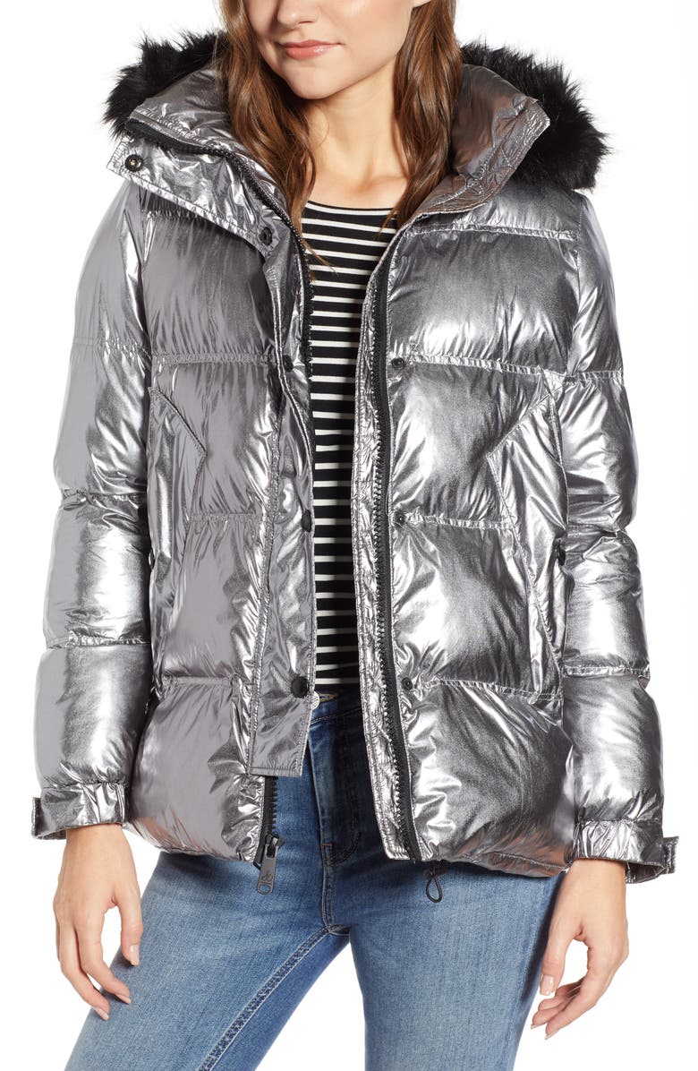 Sam Edelman Faux Fur Trim Hooded Puffer Coat, Main, color, 