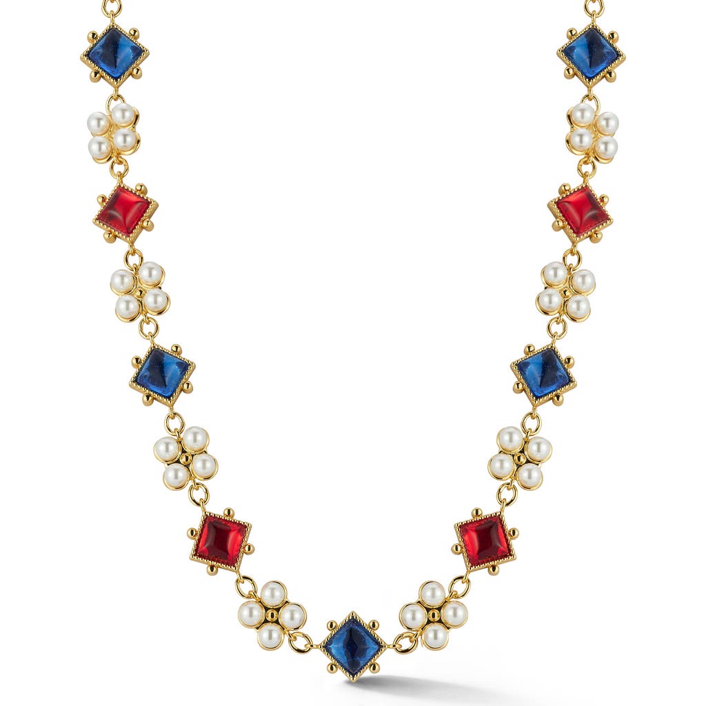 Shop Chloe & Madison Chloe And Madison Gemstone & Faux Pearl Necklace In Gold
