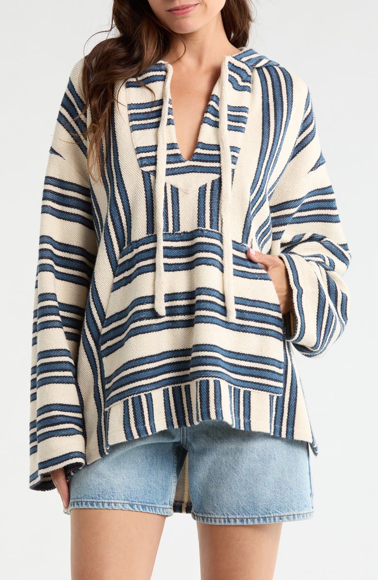 Faherty Baja Organic Cotton Beach Hoodie, Main, color, Kingfisher Stripe