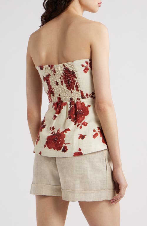 Faithfull The Brand Alexa Floral-print Strapless Linen Top In Cecile Floral - Garnet