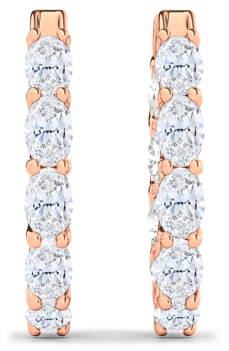 HauteCarat Oval Lab Grown Diamond Inside Out 18K Gold Hoop Earrings, Alternate, color, Rose Gold