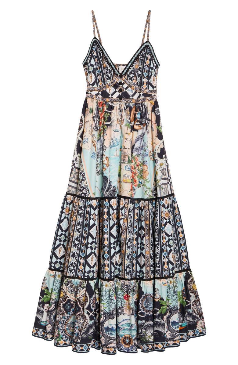 Camilla Folk Afloat Tiered Organic Cotton Maxi Sundress, Alternate, color, Folk Afloat