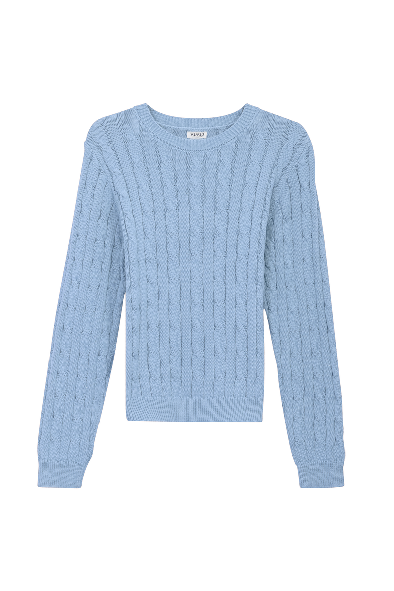 Cable Knit Ribbed Neck Sweater, Main, color, Light Dusty Blue
