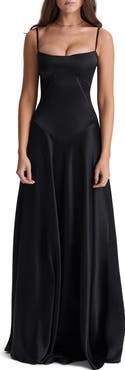 HOUSE OF CB Anabella Lace-Up Satin Gown