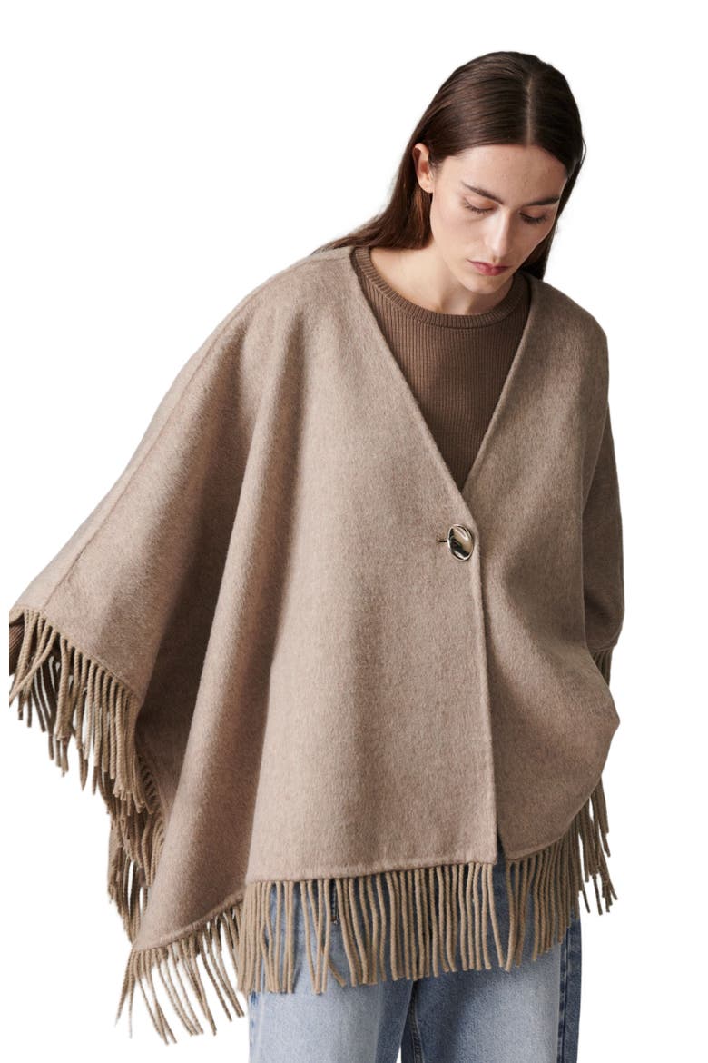 Fringed Open Front Poncho, Alternate, color, Beige Melange