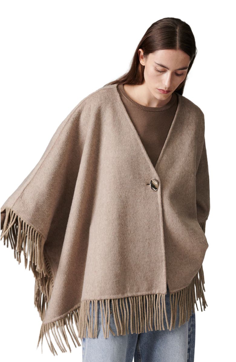 DAY Birger et Mikkelsen Fringed Open Front Poncho, Alternate, color, Beige Melange