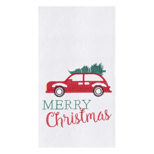 C & F Home C&f Home Holiday "merry Christmas" Sentiment Featuring Red Car With Tree Cotton Flour Sack  Kitchen  In White