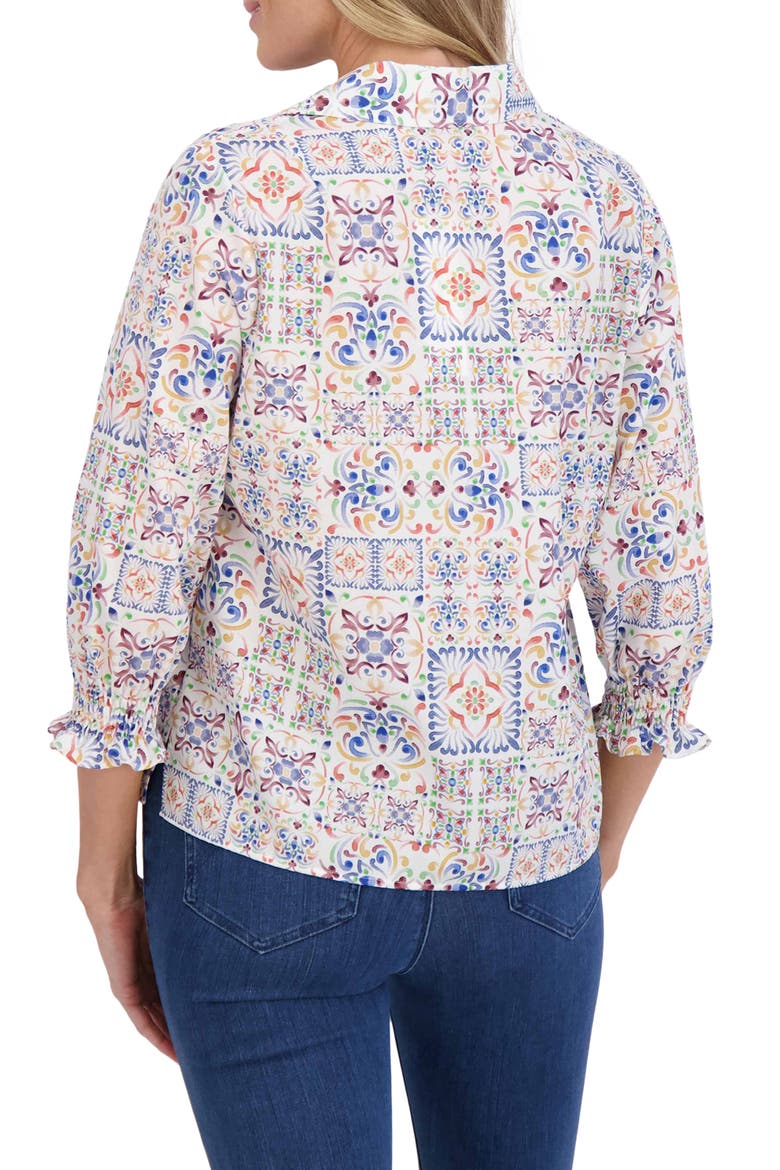 Alexis Watercolor Print Cotton Popover Top, Alternate, color, MULTI