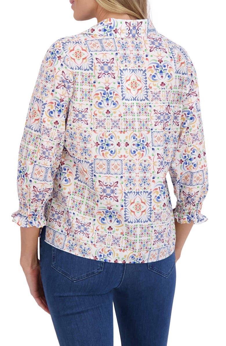 Foxcroft Alexis Watercolor Print Cotton Popover Top, Alternate, color, White Multi