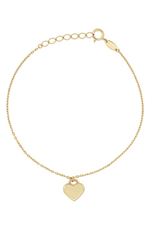 14K Yellow Gold Heart Charm Bracelet