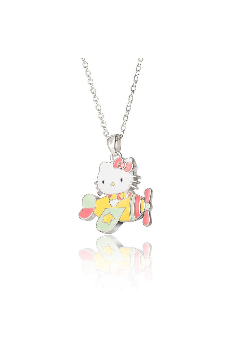 Silver Plated Enamel Pink Crystal 3D Plane Necklace, Main, color, White