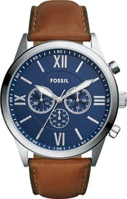 Fossil Flynn Leather Strap Chronograph Watch, 48mm