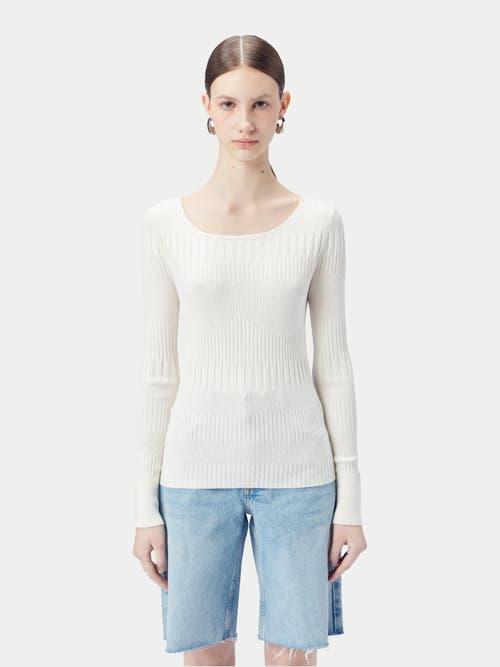Gobi Mongolian Cashmere Ribbed Cotton Silk Cashmere Blend Sweater In Whisper White