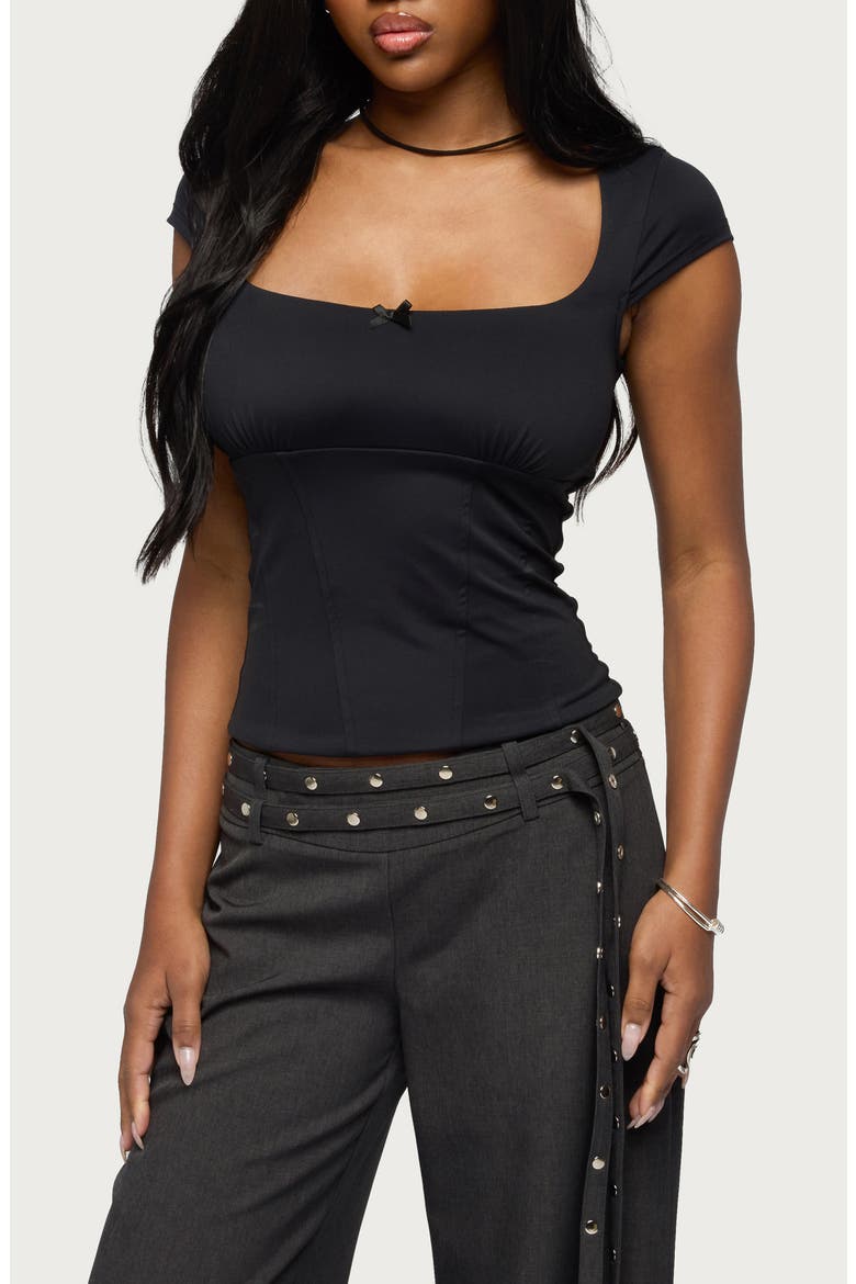 Laiah Square Neck Cap Sleeve Crop Top, Main, color, BLACK