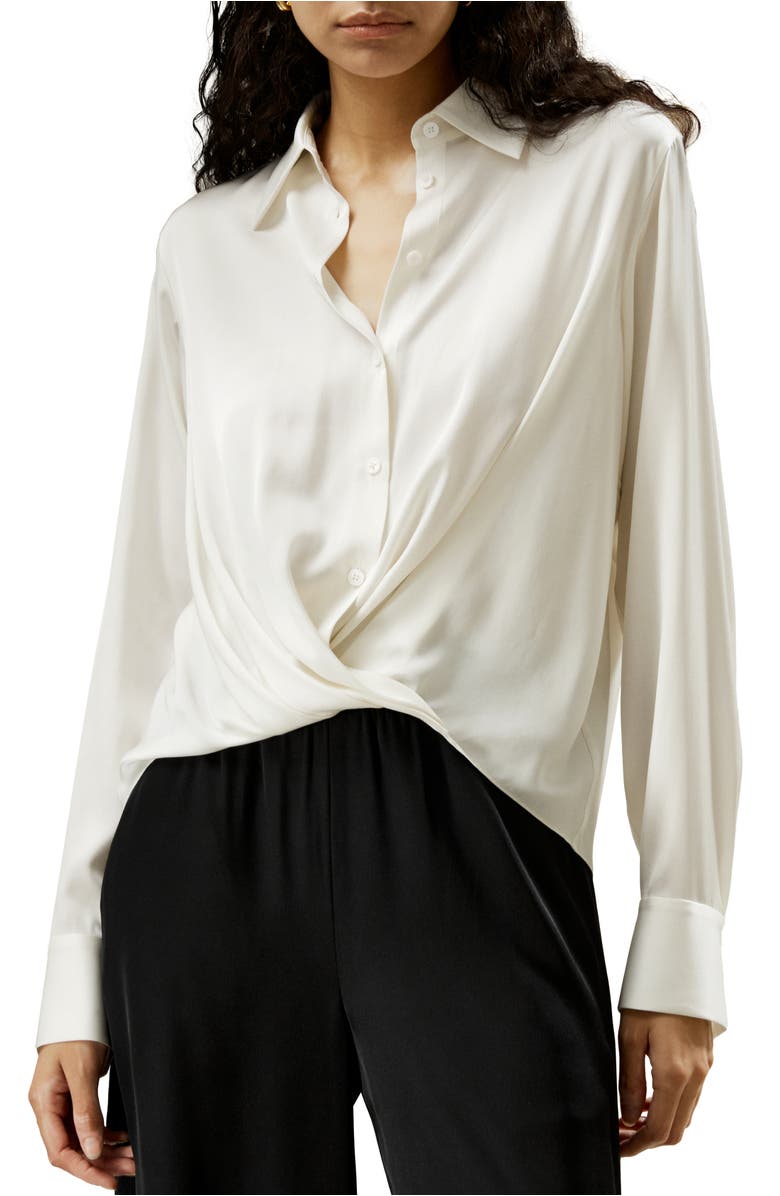 Lilysilk Hem Pleated Silk Blouse, Main, color, White