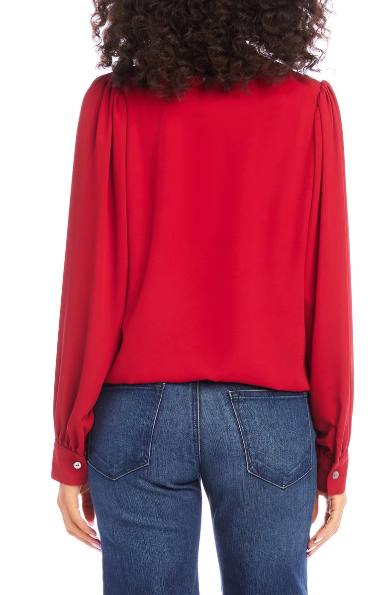 Karen Kane Puff Sleeve V-Neck Crepe Top, Alternate, color, Red