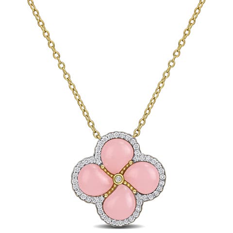 Lab-Created Gemstone & Diamond Clover Flower Necklace