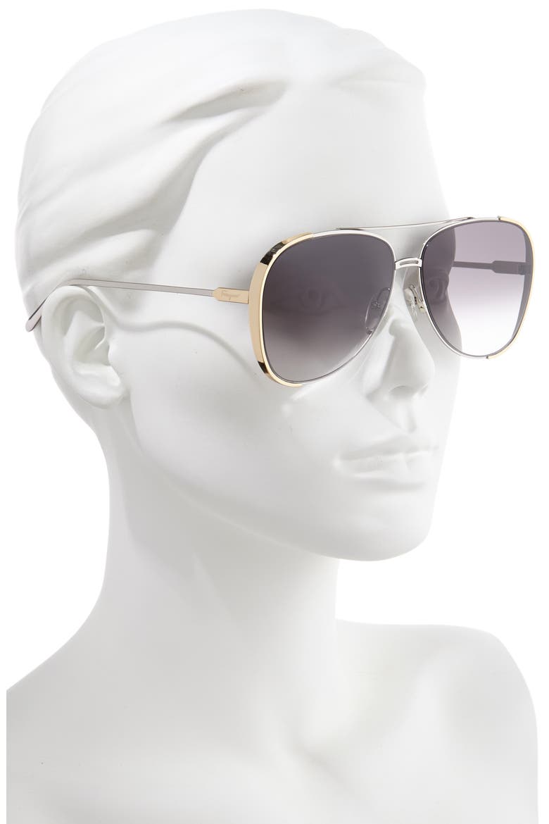 Salvatore Ferragamo 62mm Aviator Sunglasses, Alternate, color, PALLADIUM/ GOLD
