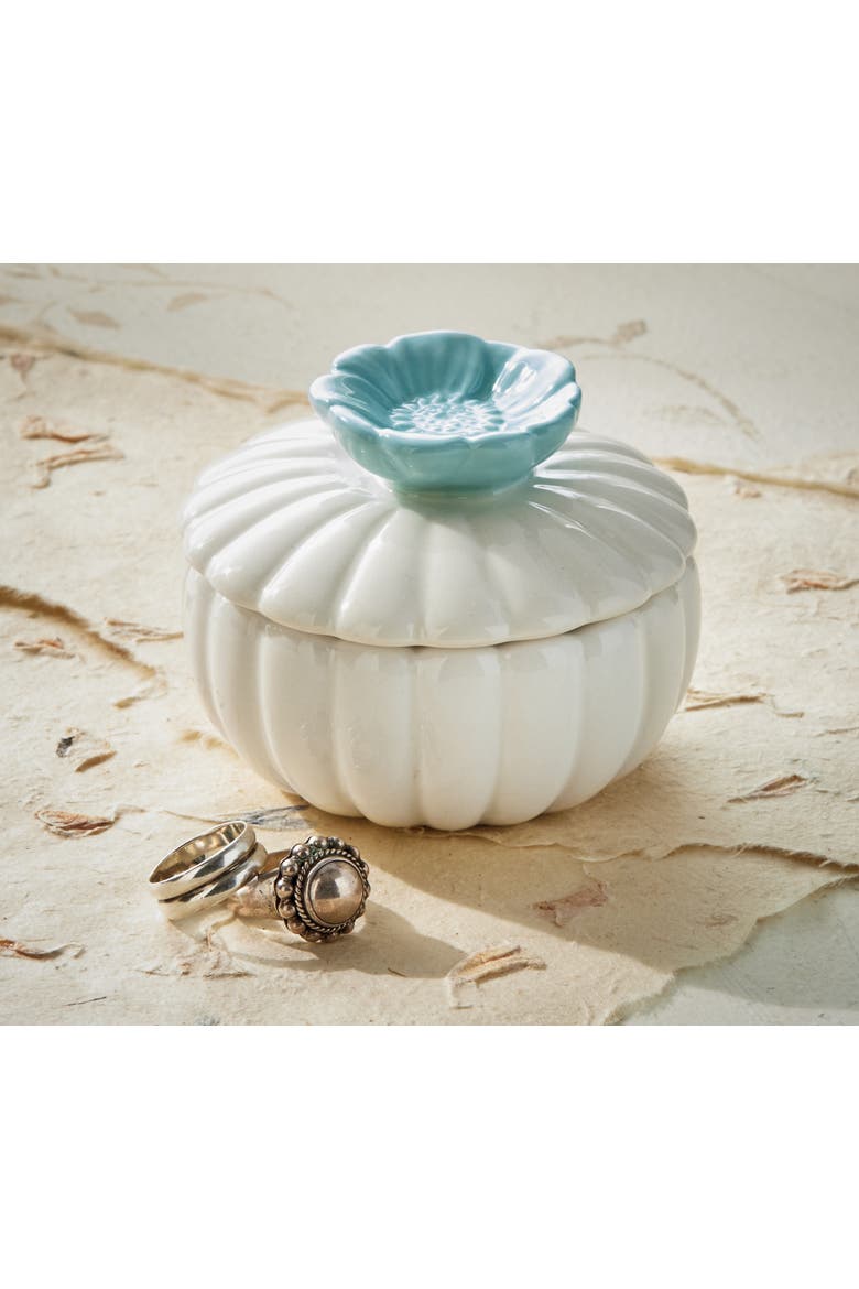 Scallop Flower Lidded Trinket Box White Multi Earthenware Everyday, Alternate, color, White