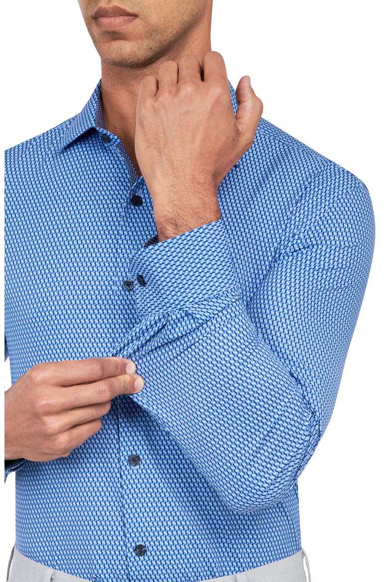 Slim Fit Geo Print Stretch Performance Dress Shirt, Alternate, color, BLUE