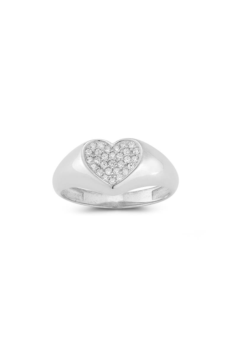 14K Gold Plate Heart Shape CZ Signet Ring, Main, color, SILVER