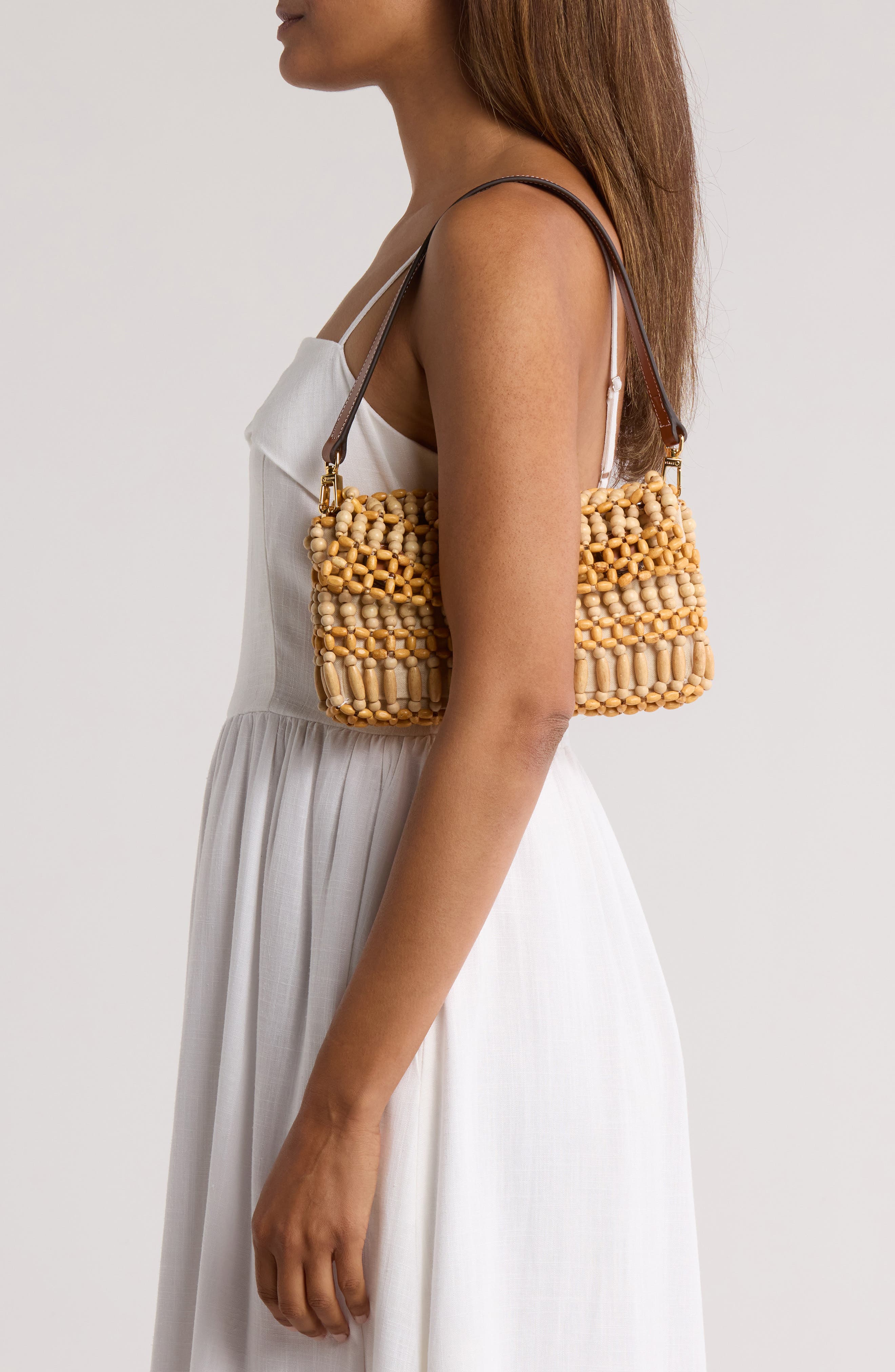 STAUD Timmy Beaded Shoulder Bag, Alternate, color, Natural Wood Beads