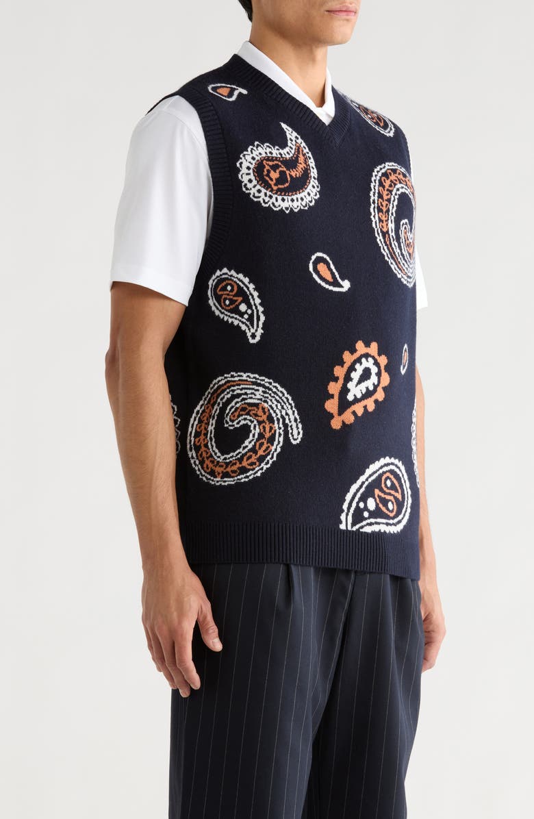 Malbon Golf Paisley Sweater Vest, Alternate, color, Navy
