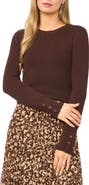 Halogen® Button Cuff Rib Crewneck Sweater