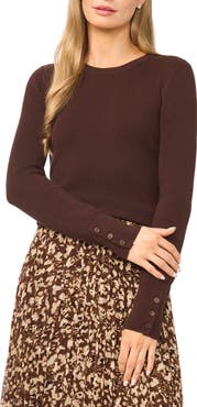 Halogen® Button Cuff Rib Crewneck Sweater