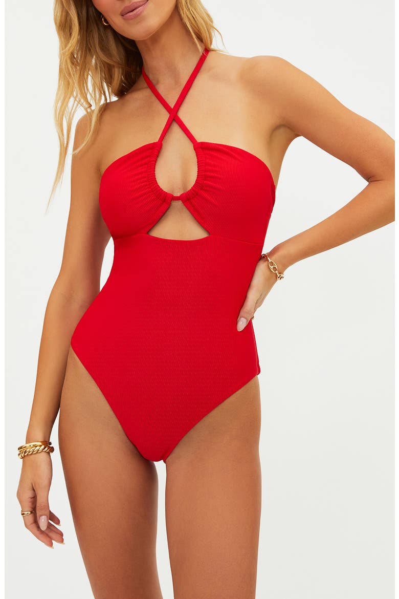 Phoenix Halter One-Piece Swimsuit, Main, color, RED