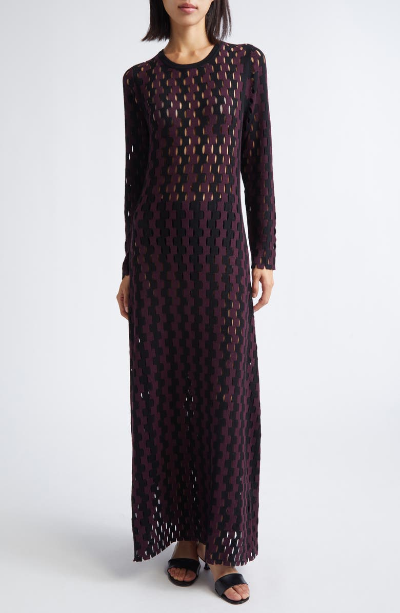 ZANKOV Natalie Open Work Long Sleeve Wool Maxi Sweater Dress, Main, color, Pineau/ Black Multi