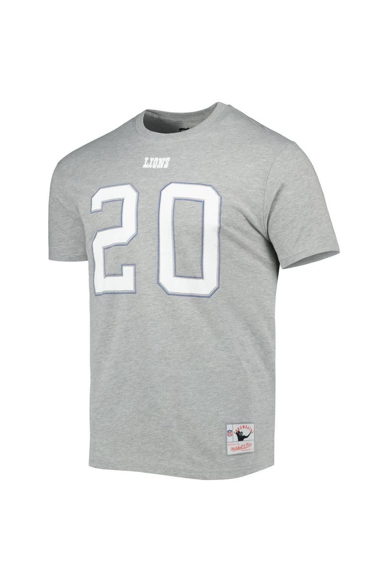 Men's Mitchell & Ness Barry Sanders Gray Detroit Lions Retired Player Logo Name & Number T-Shirt, Alternate, color, Heather Gray