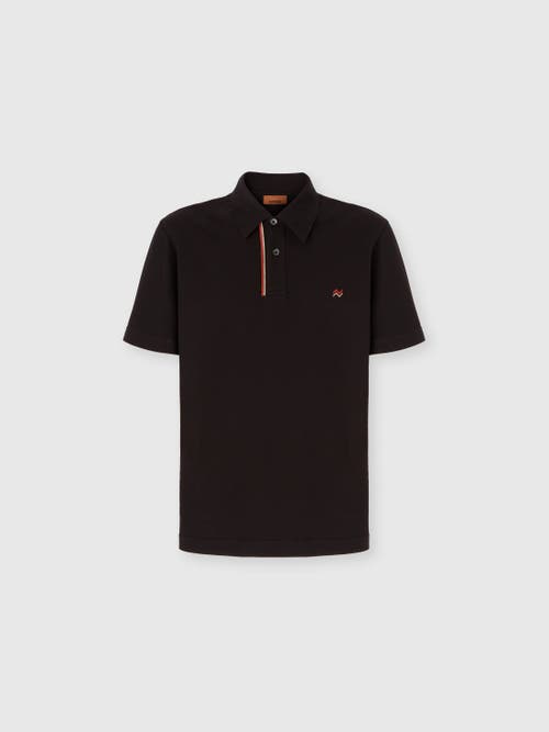 Missoni Solid Color Cotton Piqué Polo Shirt With Zigzag Embroidery And Contrasting Detail In Black