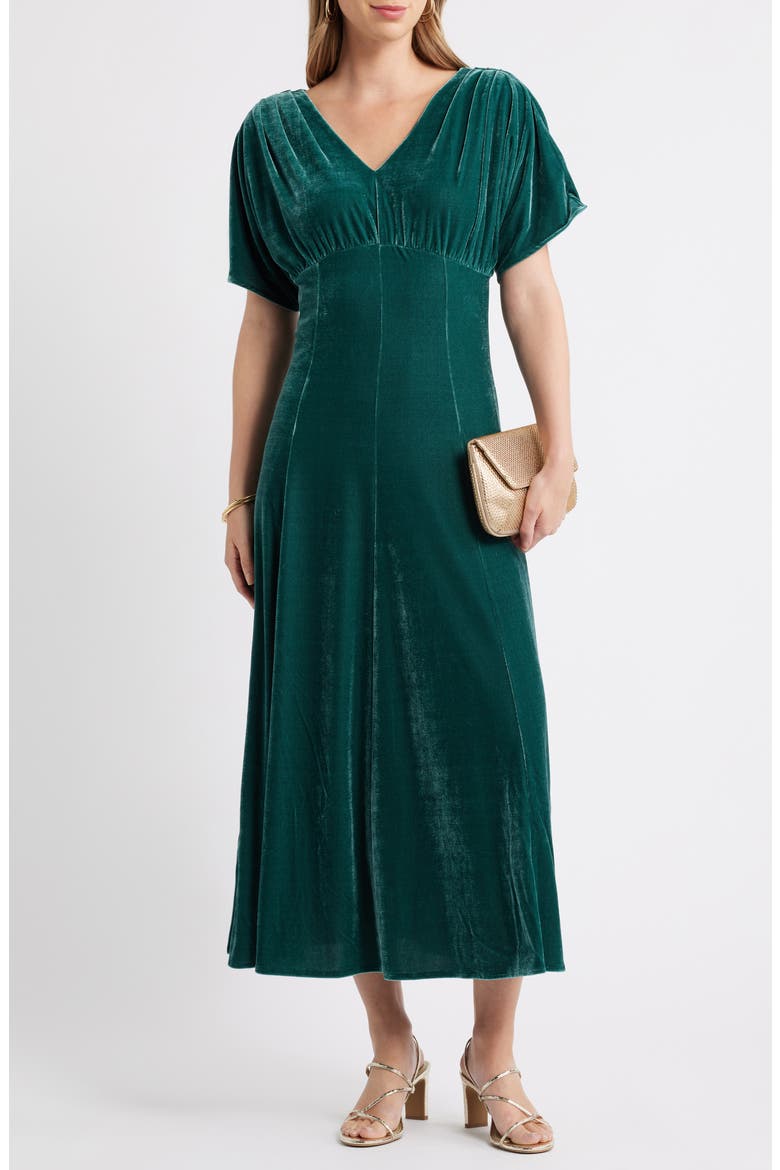Velvet V-Neck Maxi Dress, Alternate, color, GREEN PONDEROSA